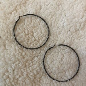 2 PAIRS- EXPRESS Charcoal & Silver Hoop Earrings